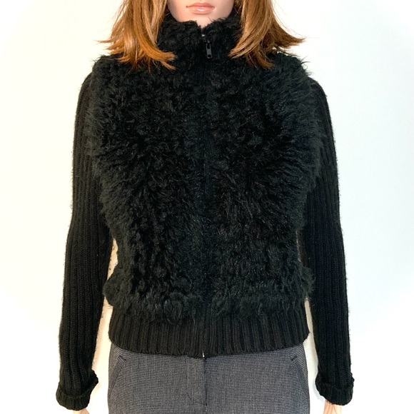 MED•BRODY•SEXY FAUX FUR & KNIT BLACK JACKET• - Picture 1 of 4